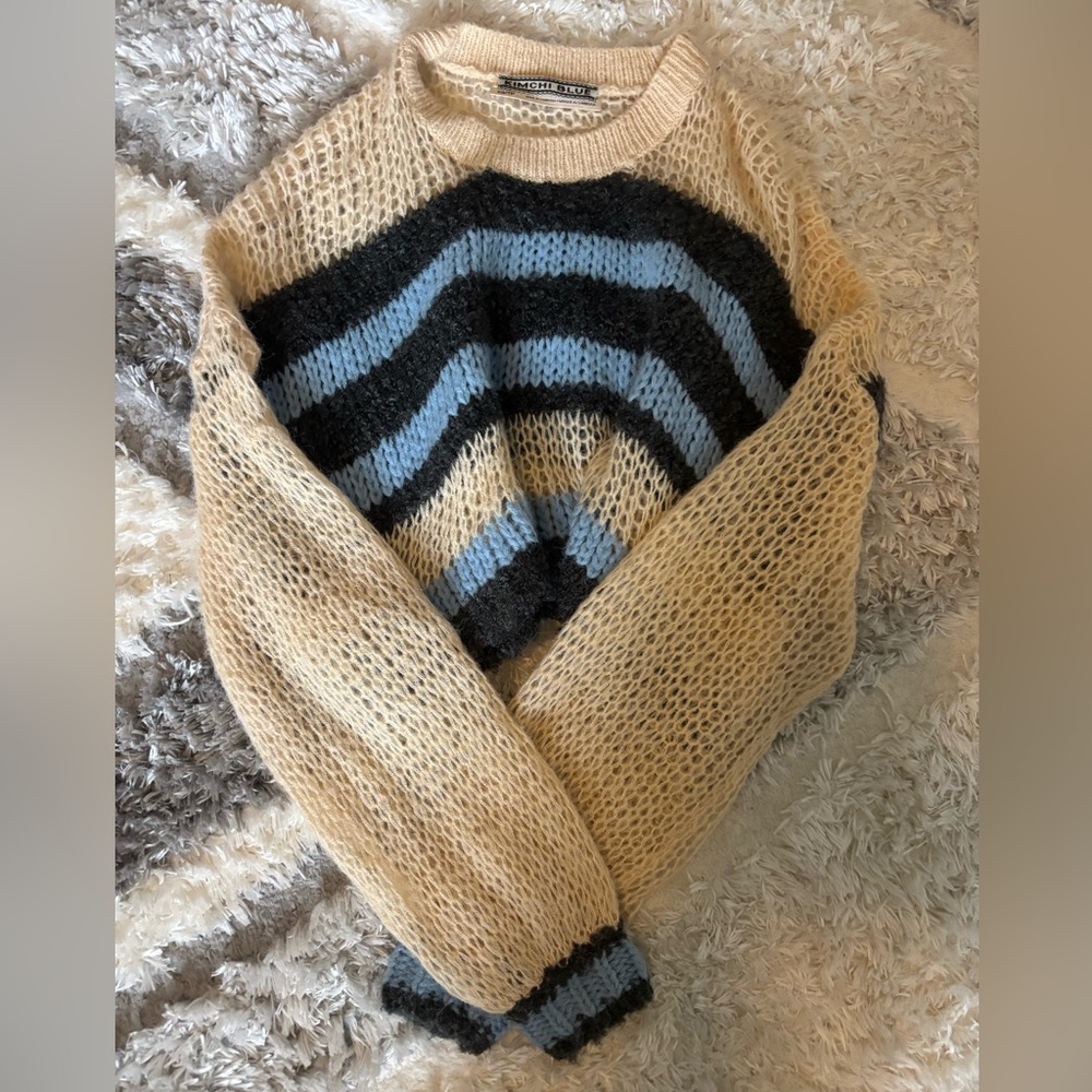 Kimchi Blue Beige and Black Striped Sweater